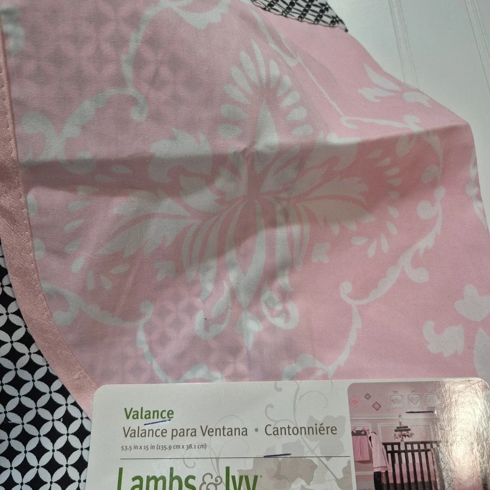 Lambs & Ivy Duchess Valance Baby Girl Nursery Pink Black White 53.5 X15